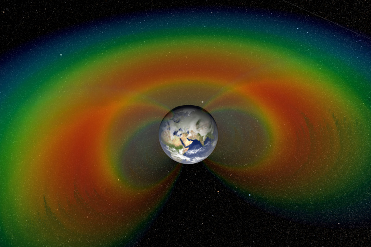 Colorful image of Van Allen radiation belts around Earth