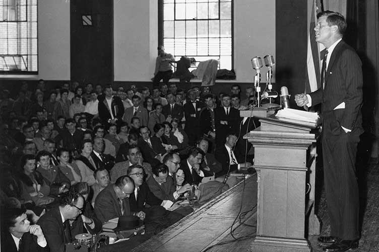 John F. Kennedy speaking in New Hampshire Hall