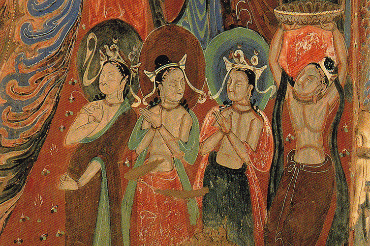 four men worshipping Bodhisattva