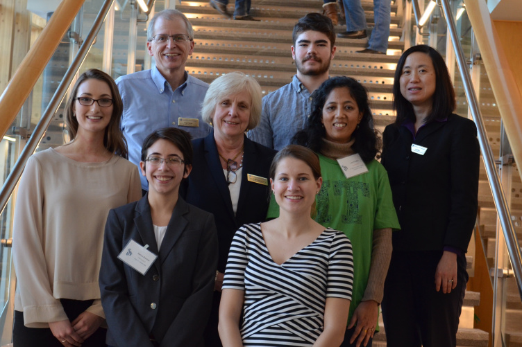 The winning student team poses with Dean Deborah Merrill-Sands, Department of Decision Sciences chair Roger Grinde, and faculty member Jing Wang.