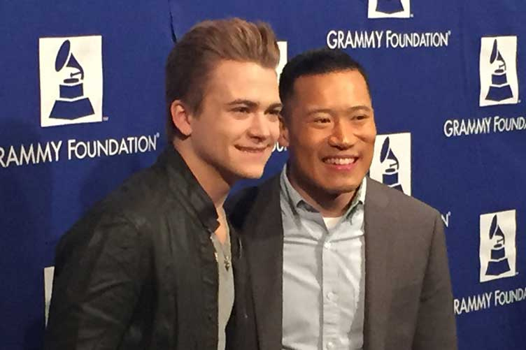 UNH alumnus Jared Cassedy (right) poses with country singer Hunter Hayes while in Los Angeles to accept the 2015 Music Educator of the Year award from the Grammy Foundation.