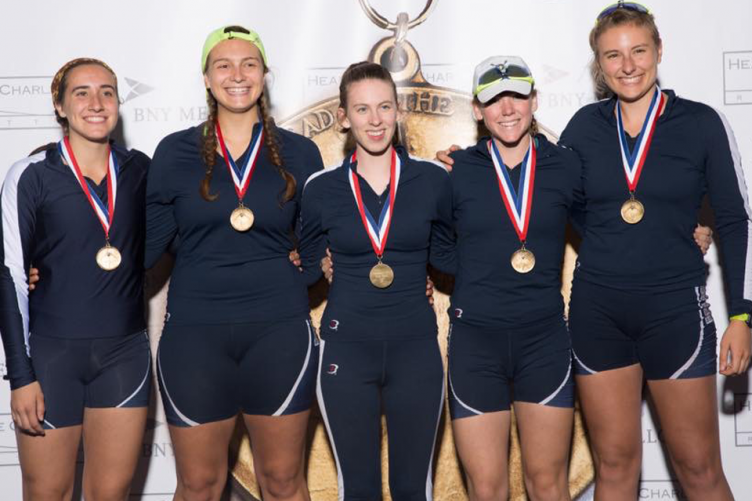 UNH women's crew team after winning at Head of the Charles regatta 2017