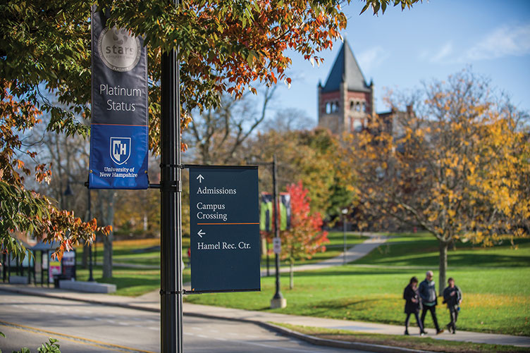 STARS Platinum banner in front of Thompson Hall at UNH