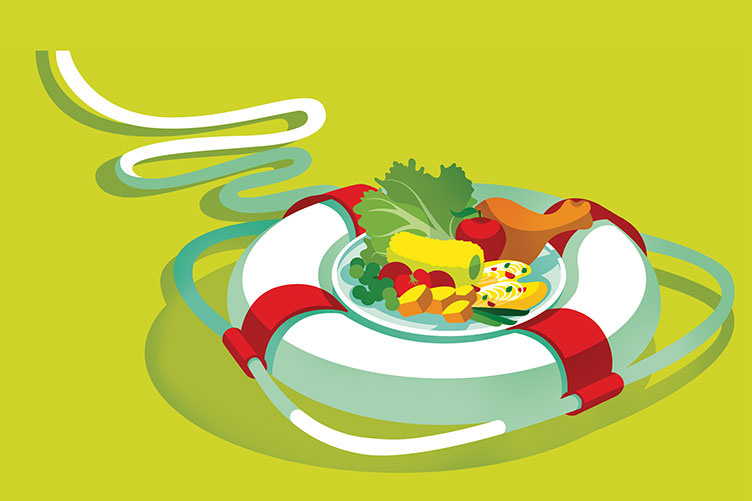 illustration of a life preserver with food in it