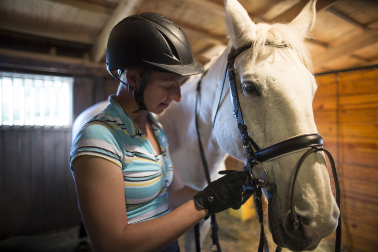 a student and a horse at the University of New Hampshire