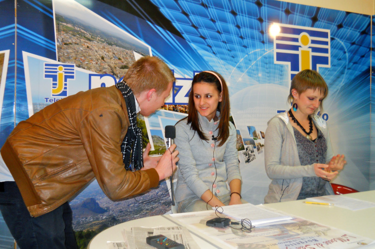Students at a television station in Italy