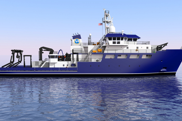 New research vessel to be operated by UNH, URI, WHOI Artist's drawing of research ship