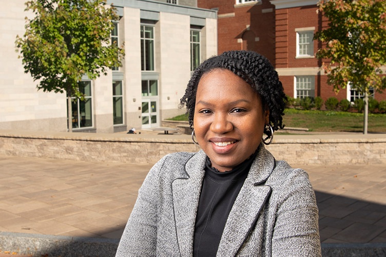 Kabria Baumgartner outside Hamilton Smith Hall