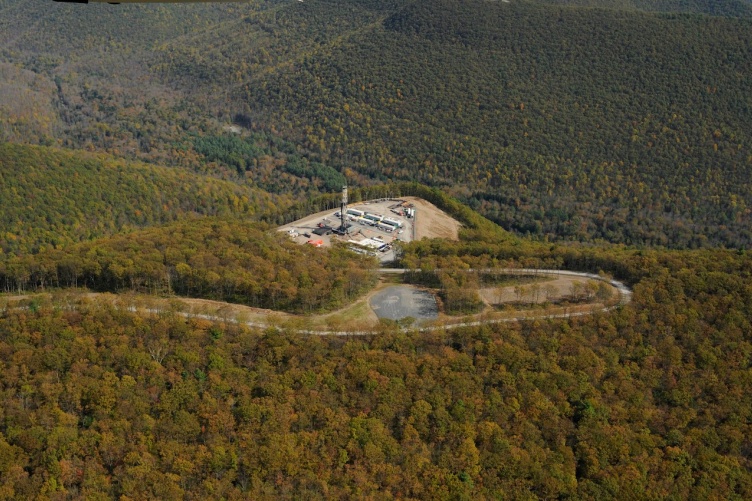 Fracking site shot from above in mountains of rural Pennsylvania