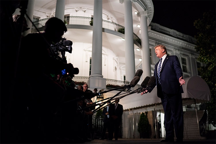 President Trump speaking with press