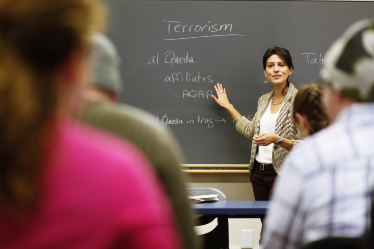 Melinda Negrón-Gonzales teaching political science class at UNH Manchester