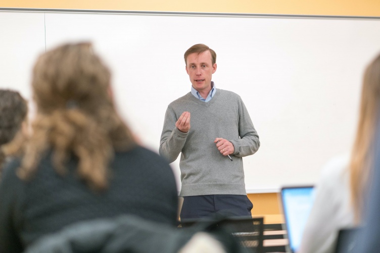 Jake Sullivan teaching a class at the Carsey School of Public Policy.