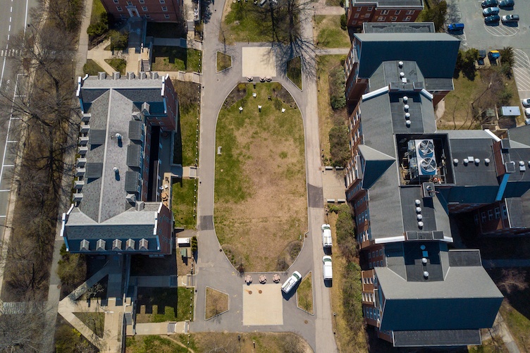 Aerial shot of empty campus