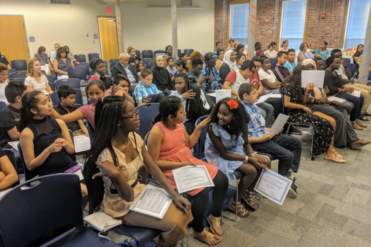 Students and families gathered for the Aug. 1 graduation ceremony at UNH Manchester.