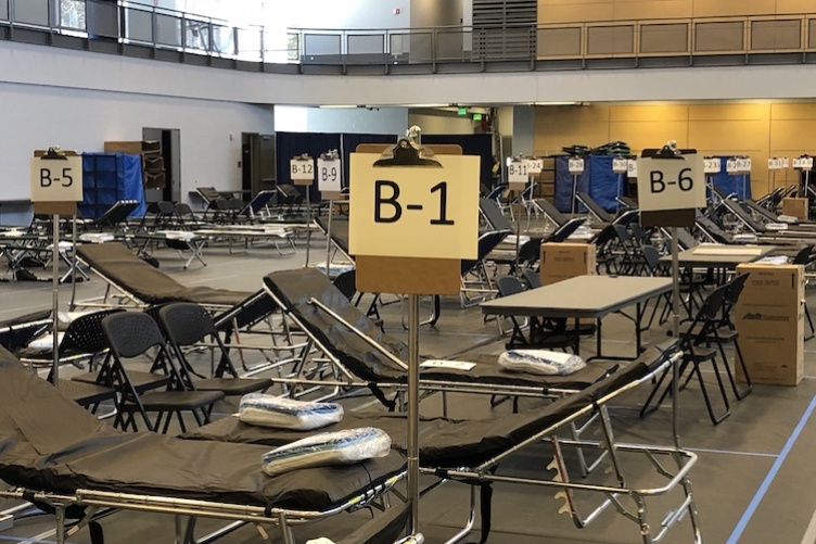 Hamel Rec Center set up with cots