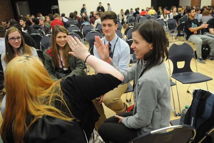 students at conference