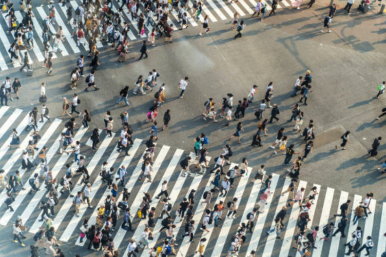 A crowded crosswalk