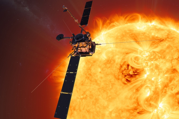 Illustration of Solar Orbiter near the sun.