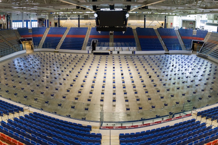 The Whittemore Center with chairs set up on the floor