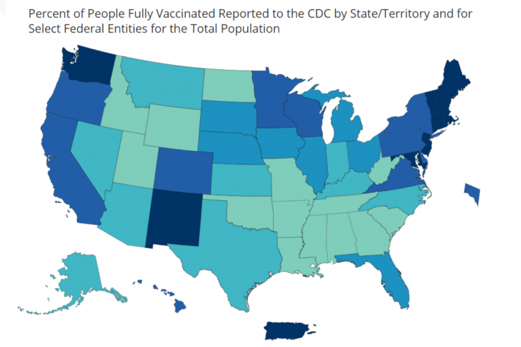A photo of a map showing COVID deaths since the start of the pandemic.