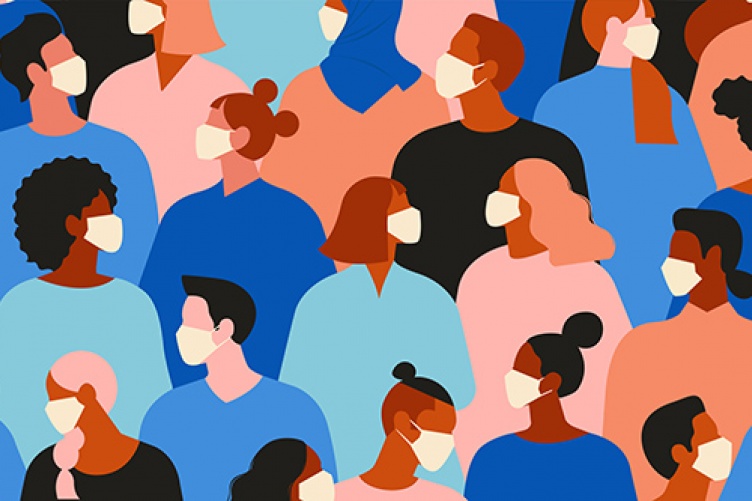 An artistic rendition of people in masks