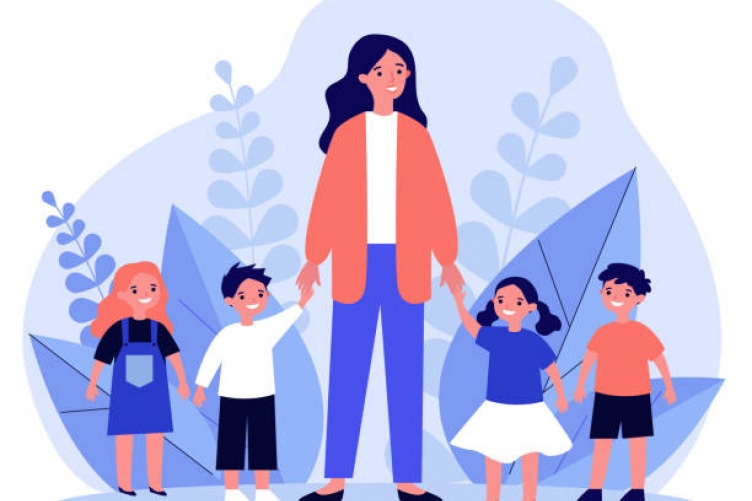 Graphic of adult and children holding hands