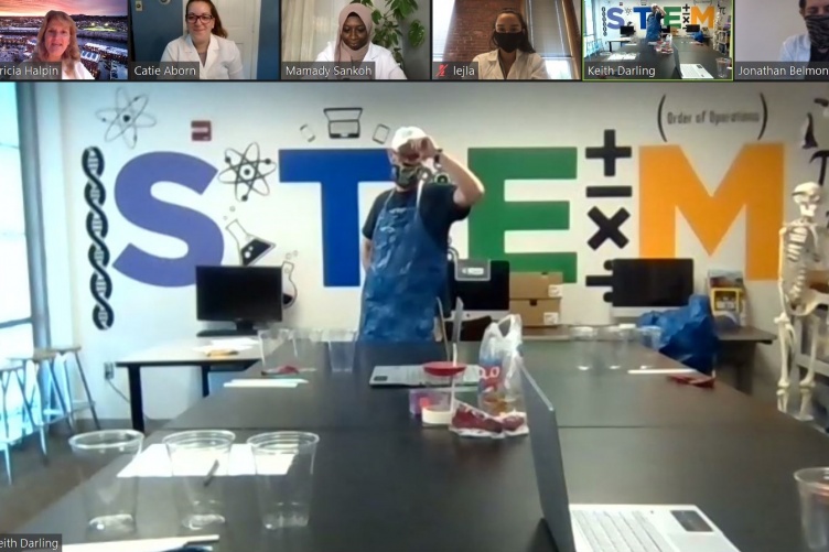 UNH Manchester's STEM Teaching Fellows meet via Zoom with Boys and Girls Club STEM director Keith Darling to plan outreach activities