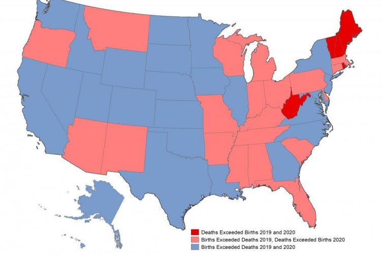 Image showing which states where death exceeded births