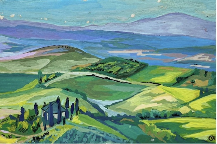 Illustrated postcard of Italian landscape