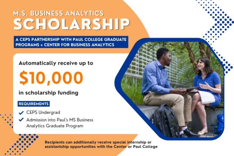 ad image for scholarships for CEPS students to pursue master's in business analytics