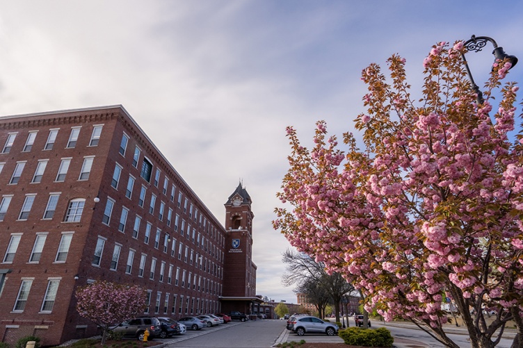 UNH Manchester building in spring