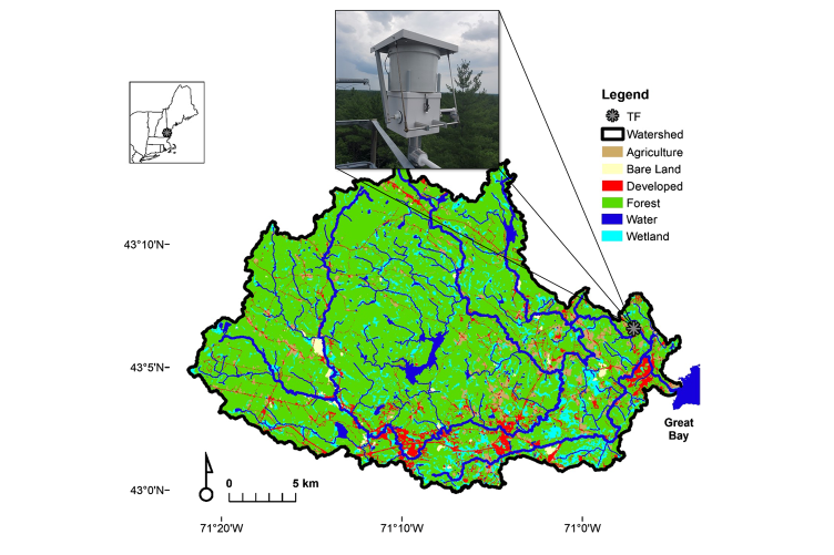 A map showing the lamprey river watershed and the approximate location of the nitrogen collector.