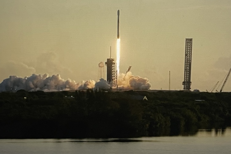 A Falcon 9 rocket blasts off from the Kennedy Space Center for the IMAP mission.