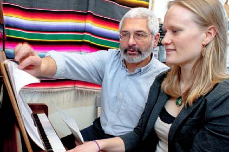  Molly McCahan and Professor Michael Annicchiarico during a theory lesson