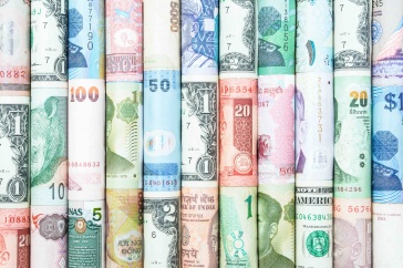 Photograph of money from different countries