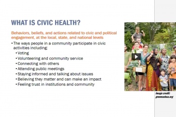 A slide taken from the presentation on Civic Health