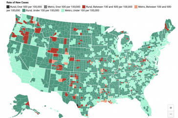 A map showing new infection rates of COVID-19