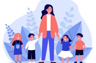 Graphic of adult and children holding hands
