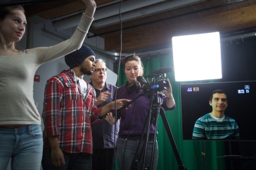 Communication Arts students use film equipment at UNH Manchester