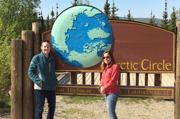A photo showing Arctic researchers Jess Steketee, a Ph.D. candidate, and Dr. Rebecca Rowe from the UNH Department of Natural Resources and the Environment