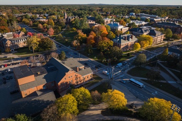 aerial view of campus in fall