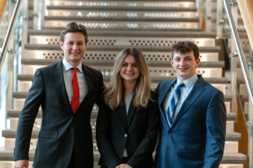 The New Age Crafts student team: Pictured (L to R): Mons Langaard '25, Sadie Caddell '26, and Trent McGoldrick '25.