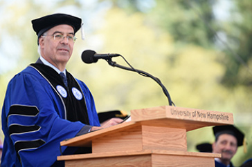 David Brooks, journalist and political commentator, delivered the speech at the University of New Hampshire commencement Saturday, May 18, 2019, in Durham