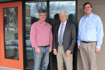 From left to right: Ian Grant, director of the ECenter at UNH; entrepreneur and philanthropist Peter Paul ’67; and Marc Sedam, associate vice provost of innovation and new ventures at UNH