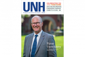 UNH Magazine Fall 2018 Cover - UNH President Jim Dean on T-Hall Lawn