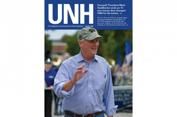 UNH Magazine Spring 2018 Cover - UNH President Mark Huddleston during Homecoming parade 2017