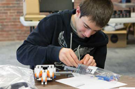 student working in new technology center