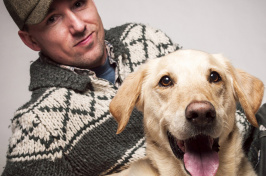 Author Benoit Denizet-Lewis, who spoke recently at UNH, with his Labrador-Golden Retriever mix, Casey