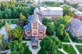 an aerial of Thompson Hall at UNH