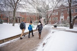 Students walking on the University of New Hampshire campus during winter season 